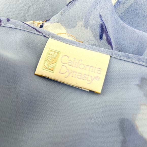 Vintage California Dynasty Sleep Set Blue Floral Sheer Satin Size Medium 1980s - Picture 9 of 12